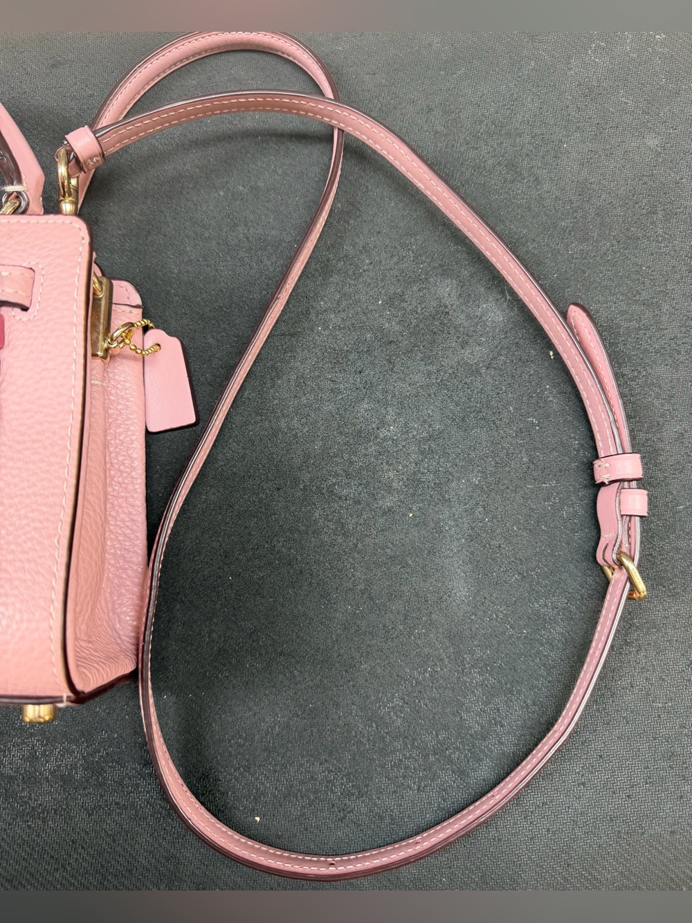 COACH Mini Leather Lane Top Handle Crossbody Purse with Whipstitch Pink Multi - Picture 2 of 7
